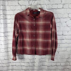 Krazy‎ Kat Essential Shirts Red Plaid Button-Up Medium 100% Cotton